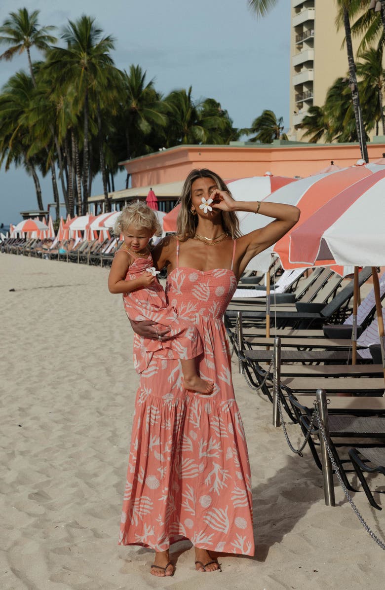 LSPACE Kids' Little L Menorca Smocked Bodice Sundress, Alternate, color, Shell Or High Water