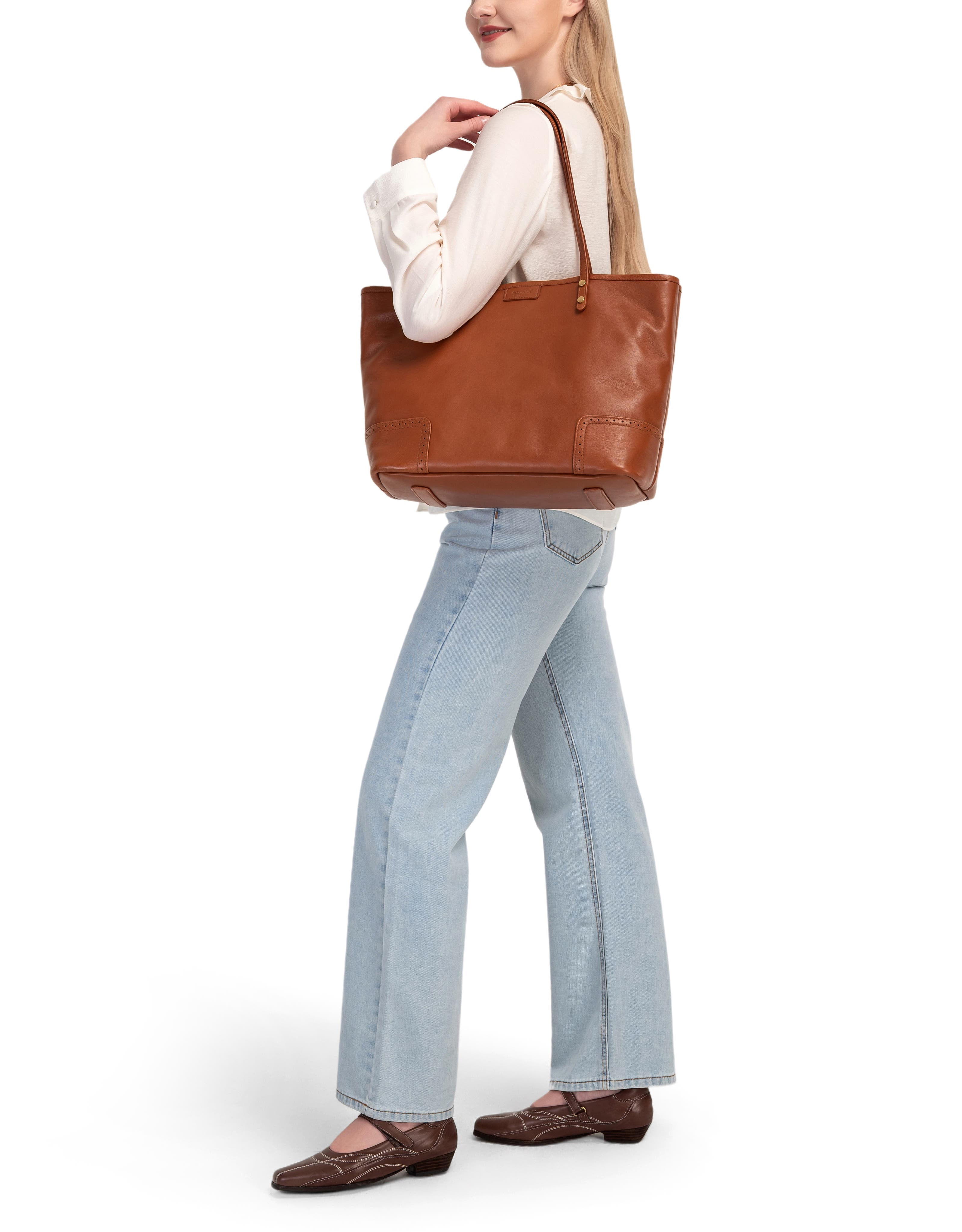 OLD TREND Camellia Medium Reversible Leather Tote, Alternate, color, Cognac