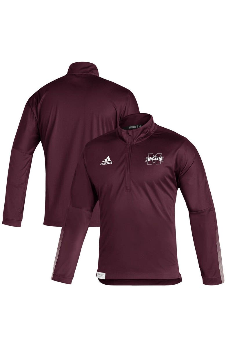 adidas Men's adidas Maroon Mississippi State Bulldogs 2021 Sideline Primeblue Quarter-Zip Jacket, Main, color, Maroon