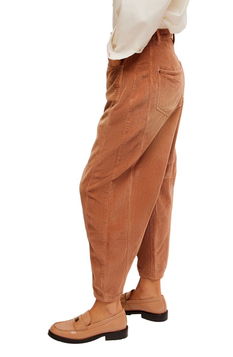 Free People Good Luck Barrel Leg Corduroy Pants, Alternate, color, Emperador
