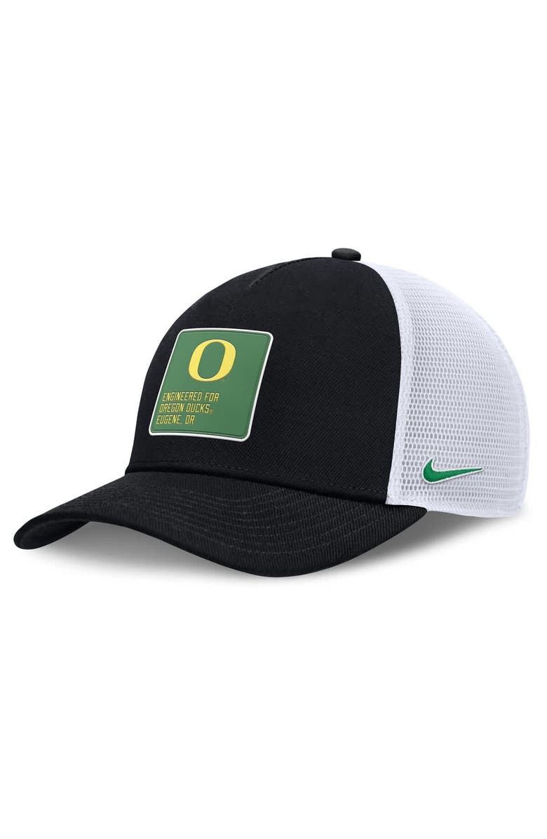 Nike Men's Nike  Black/White Oregon Ducks 2025 On-Field Rise Engineered Trucker Adjustable Hat, Main, color, 