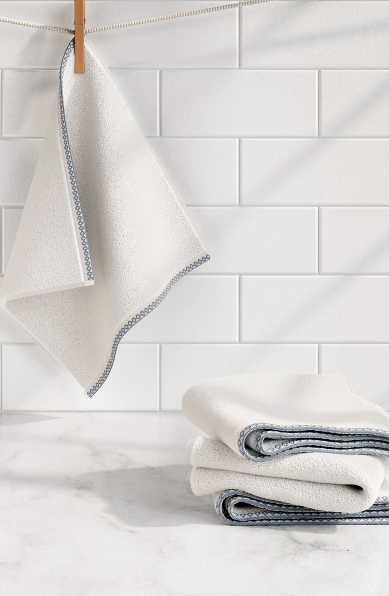 Woven & Weft Border Stitch 12-Pack Cotton Hand Towels, Alternate, color, White / Chambray Blue