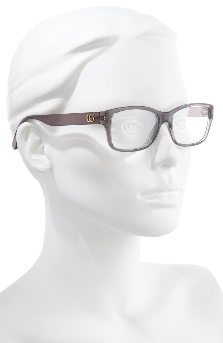 Gucci 53mm Rectangular Optical Glasses, Alternate, color, Transparent Grey