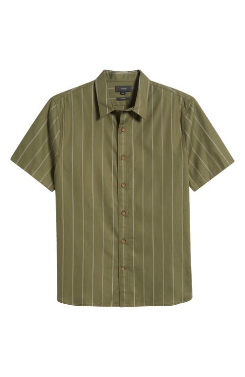Vince Soft Stripe Short Sleeve Button-up Shirt In Green