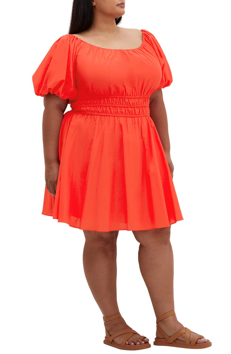 City Chic Lillian Puff Sleeve Cotton Fit & Flare Dress, Alternate, color,