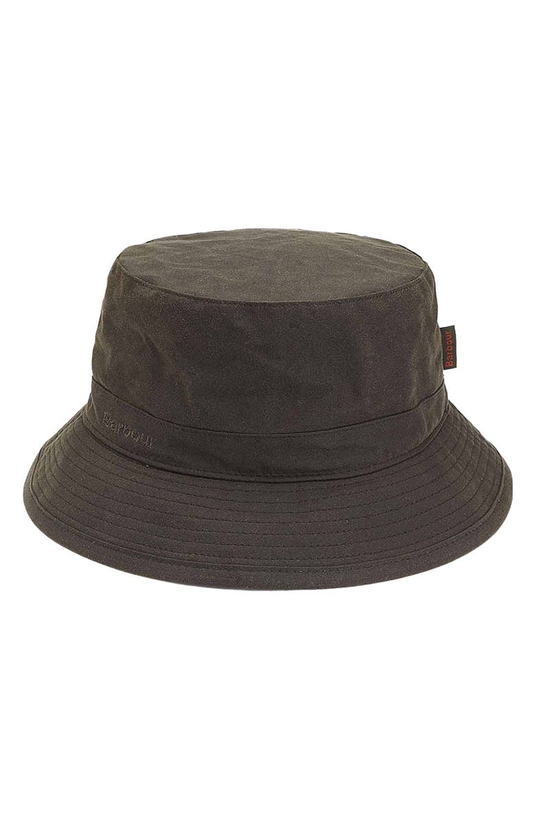 Barbour Waxed Cotton Bucket Hat, Alternate, color, Olive