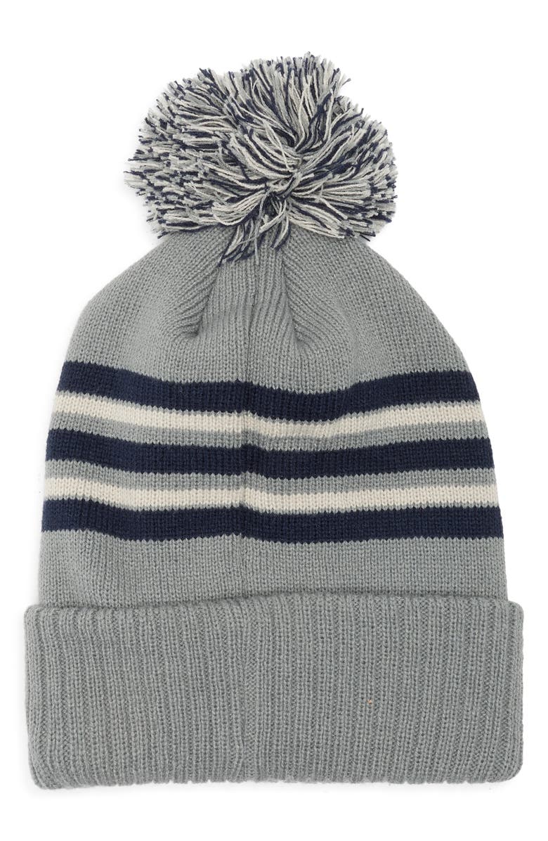 Rainforest Stripe Pom Pom Beanie, Alternate, color, Mead Gray Combo