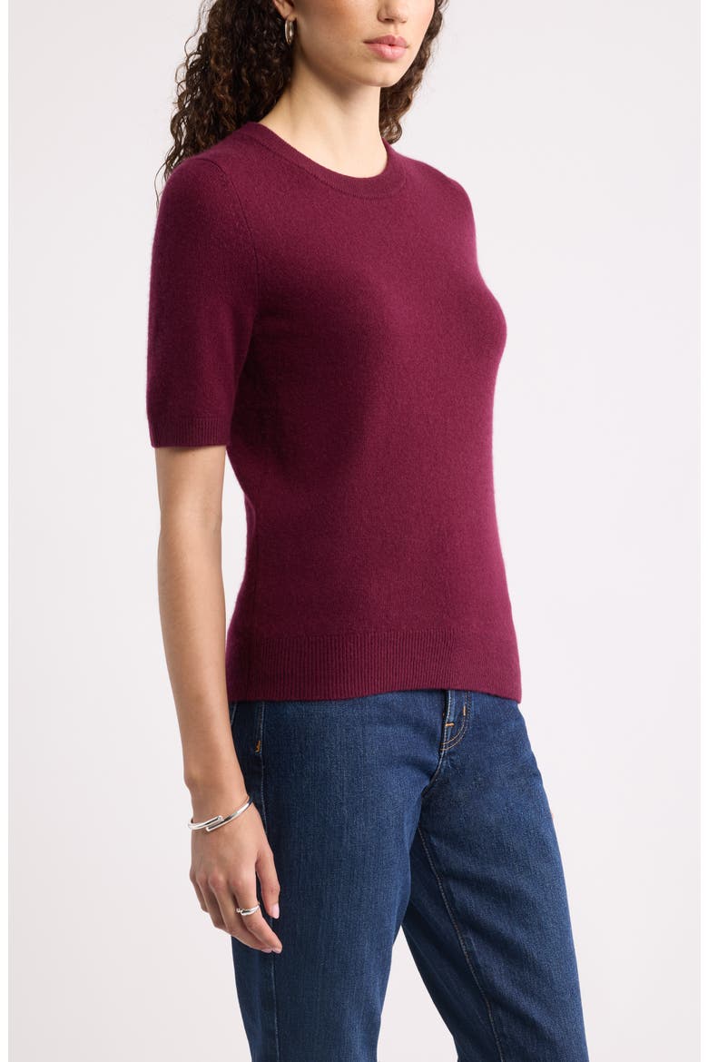 Cashmere Short Sleeve Crewneck Sweater, Alternate, color, BURGUNDY FIELD