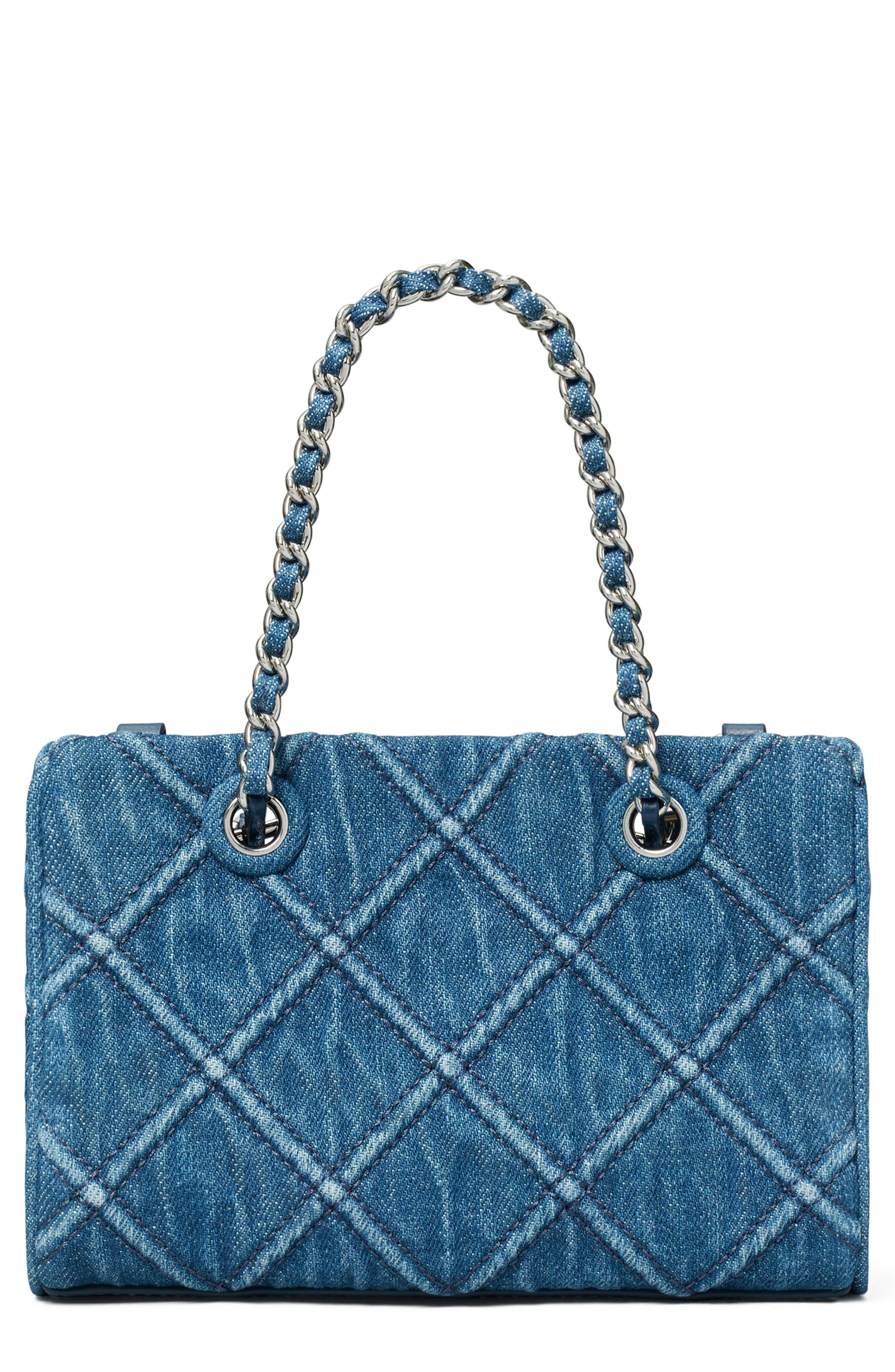 Tory Burch Mini Fleming Denim Tote, Alternate, color, 