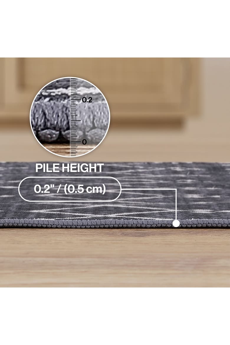 Leila Moroccan Diamond Trellis Non-Slip Machine-Washable Area Rug, Alternate, color, Dark Gray/Ivory