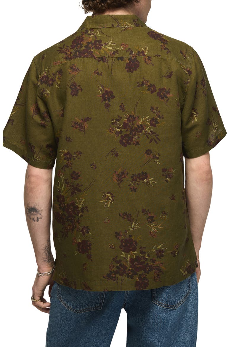 Printed Linen and Cotton Camp Shirt, Alternate, color, OLIVE PRINT