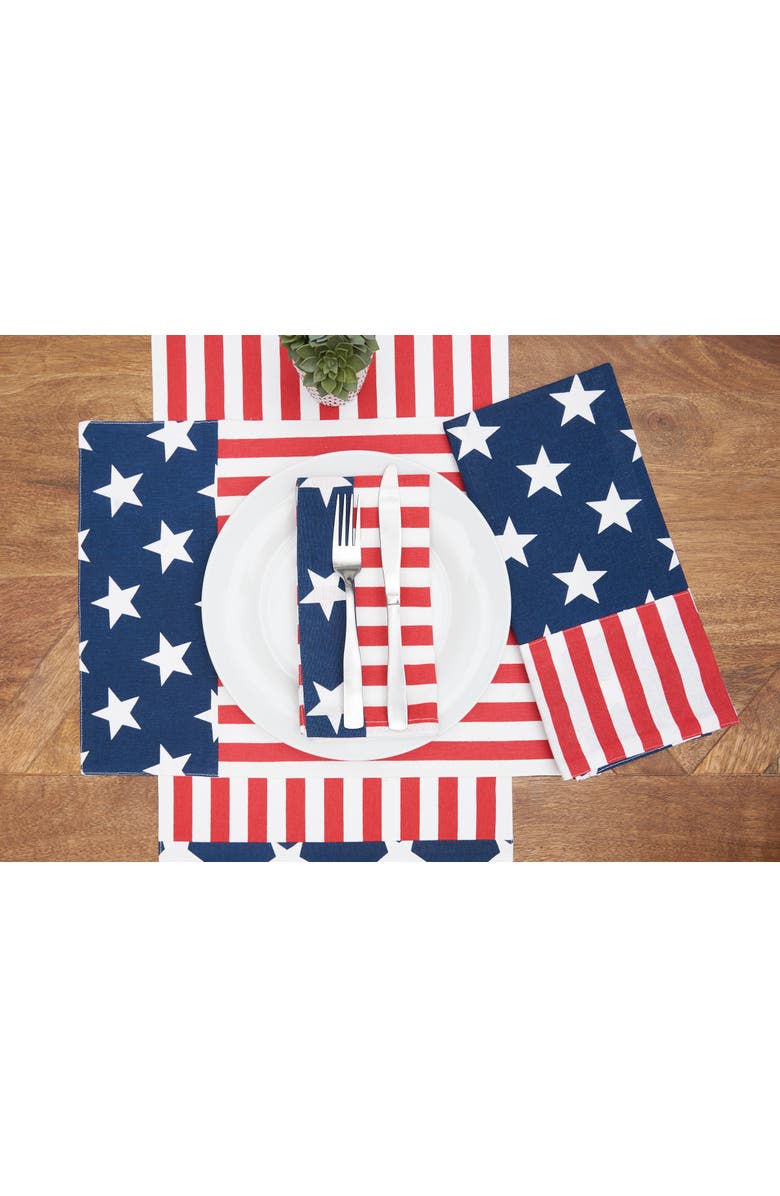 C&F Home Stars and Stripes 4th of July Patriotic Cotton Reversible Napkin Set of 6, Alternate, color, Red