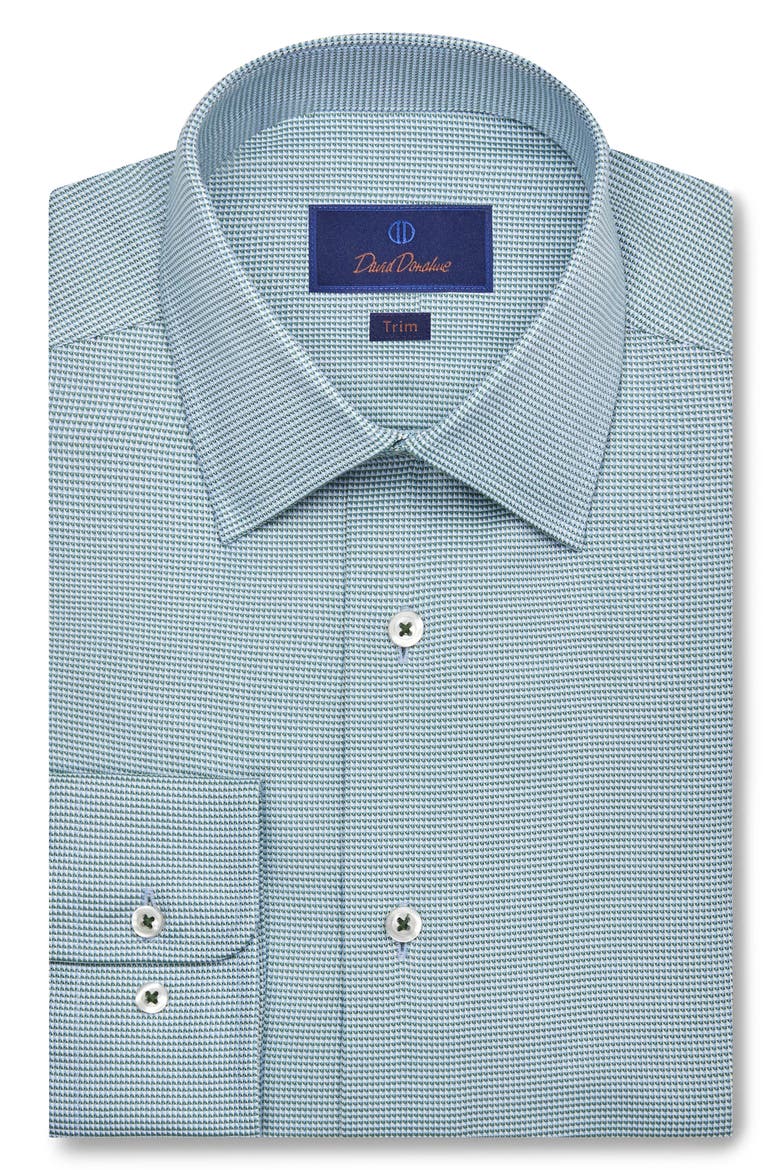 Trim Fit Dobby Micro Check Cotton Dress Shirt, Main, color, GREEN/ SKY