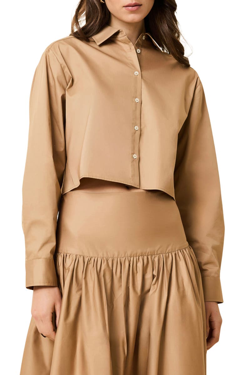 Solid & Striped The Cropped Avril Button-Up Shirt, Main, color, Camel