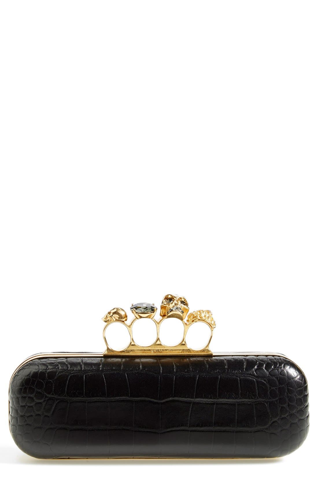 Alexander McQueen 'Knuckle Box' Clutch, Main, color, BLACK