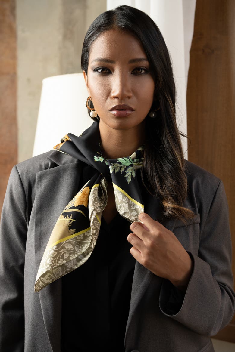 Fantasia - Hand Rolled Silk Foulard for Women, Alternate, color, Black