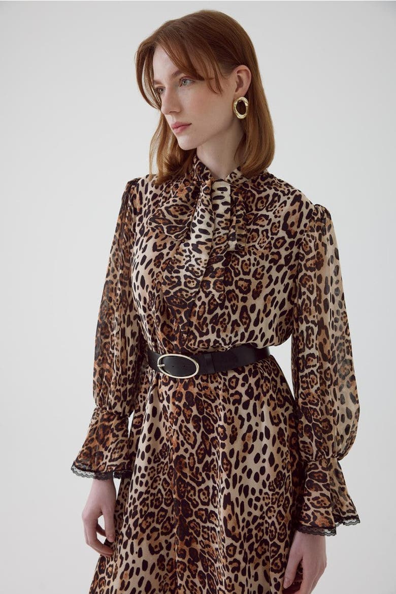 Leopard Print Pocketed Relaxed Midi Dress, Alternate, color, MULTICOLOR