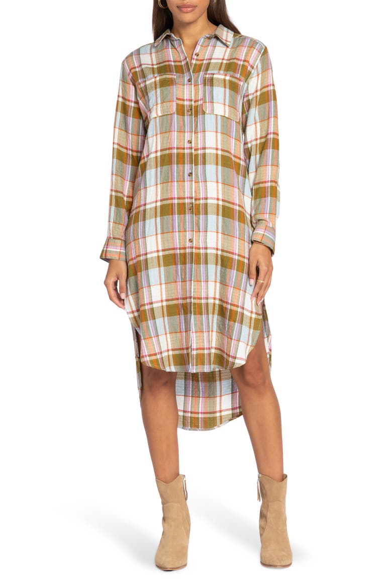 Emerson Plaid Long Sleeve Tunic, Main, color, OLIVE BABY BLUE PLAID