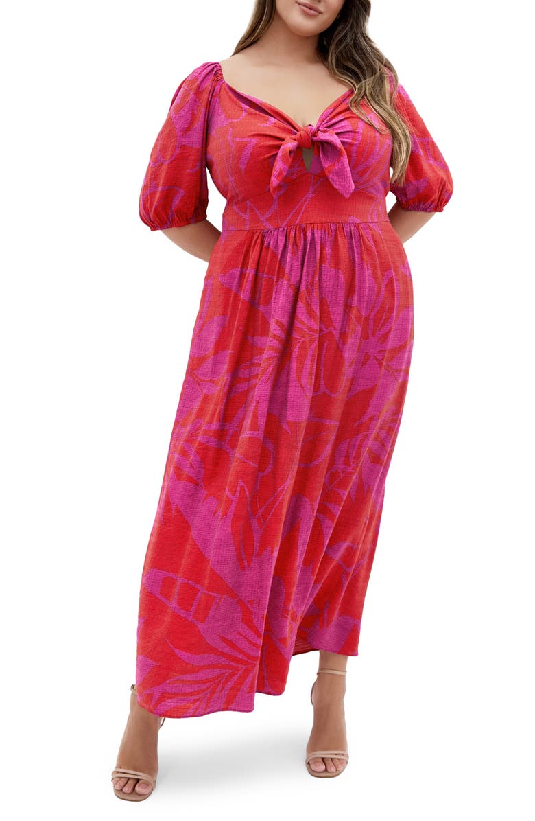 City Chic Bella Print Maxi Dress, Main, color, Pink Tropicana
