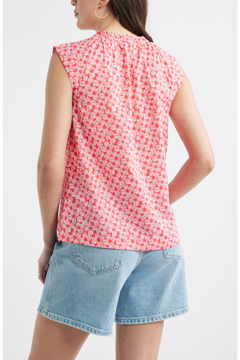 Floral Print Ruffle Trim Cotton Top, Alternate, color, RED GERANIUM- WHITE SEA GEO