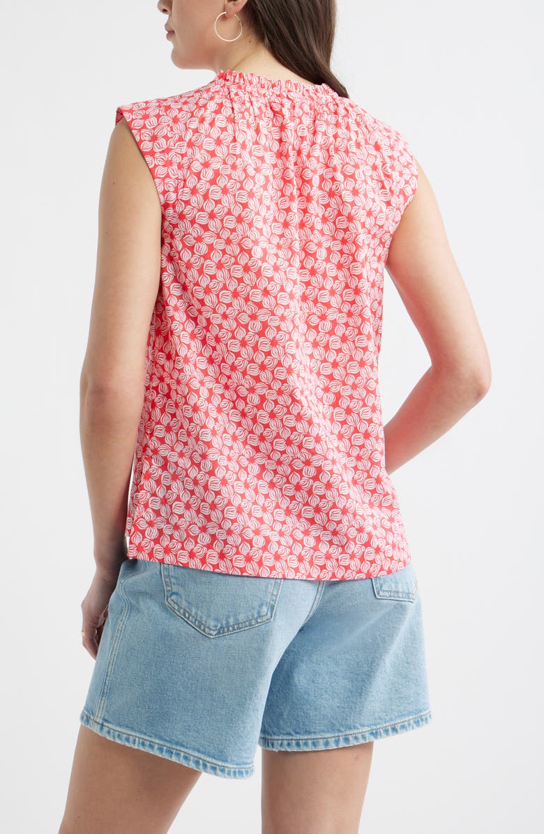 Caslon<sup>®</sup> Floral Print Ruffle Trim Cotton Top, Alternate, color, Red Geranium- White Sea Geo