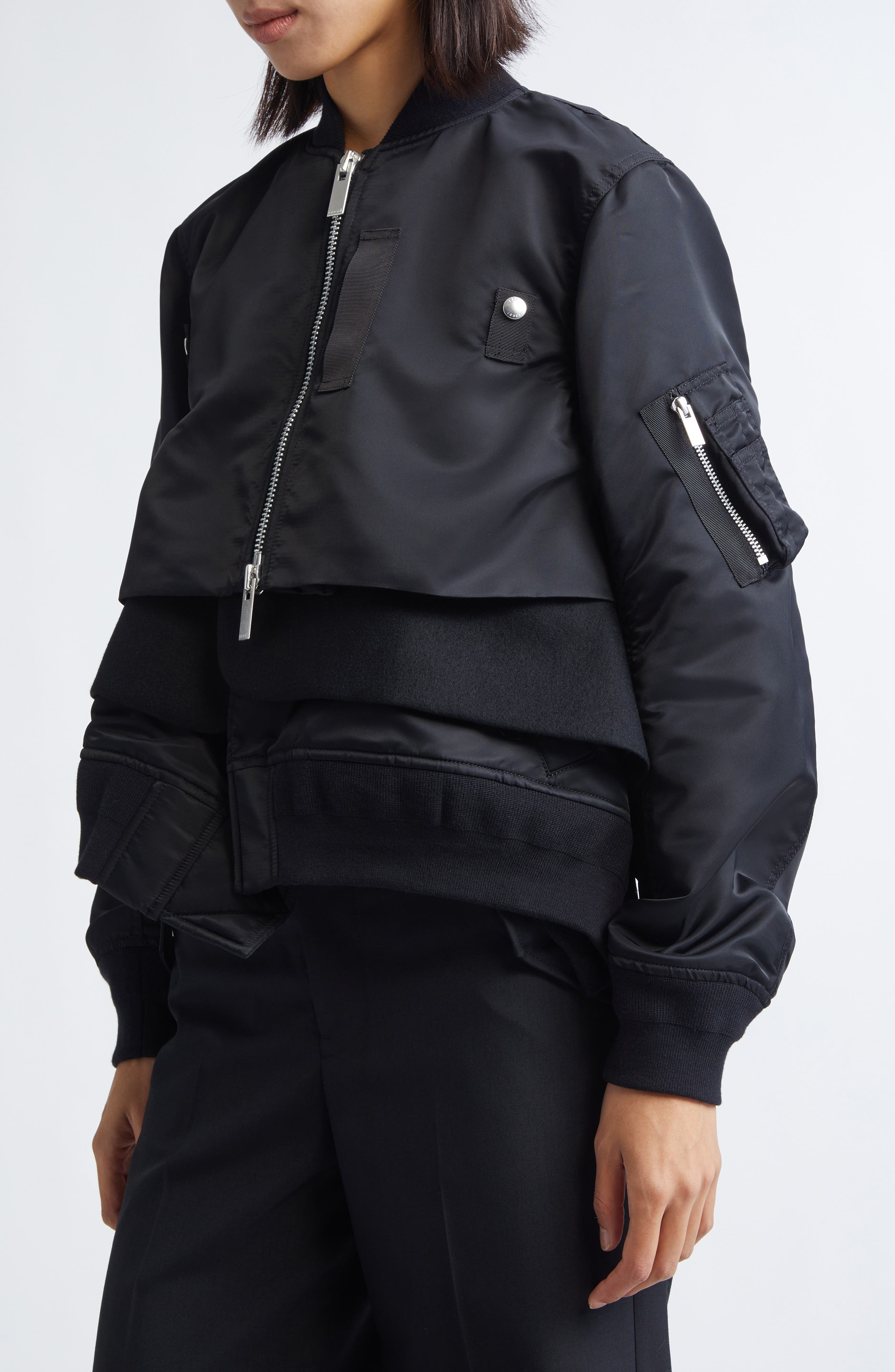 Nylon Twill & Wool Melton Blouson Jacket (Women) | Nordstrom