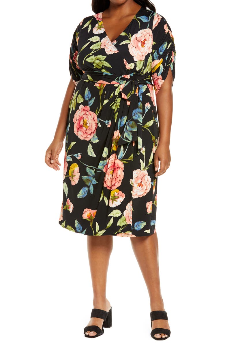 Kiyonna Eden Floral Faux Wrap Dress, Main, color, 