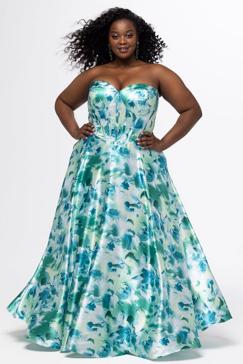 Strapless A-line Satin Plus Size Formal Dress