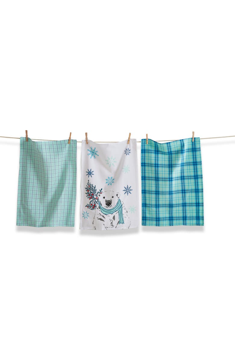 tag Alpine Glow Bear Aqua Blue Dishtowel Set of 3 Cotton Towels, Main, color, Blue
