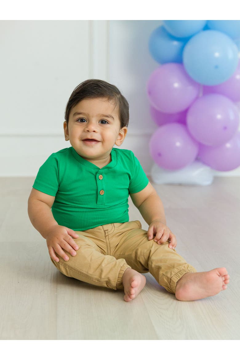 Baby Boys Short Sleeve Knit Henley Bodysuit, Alternate, color, Green
