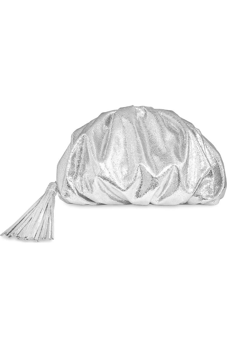 Rebecca Minkoff Ruched Faux Leather Clutch, Main, color, Silver