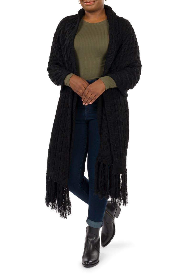 Oversize Cable Knit Scarf, Main, color, BLACK