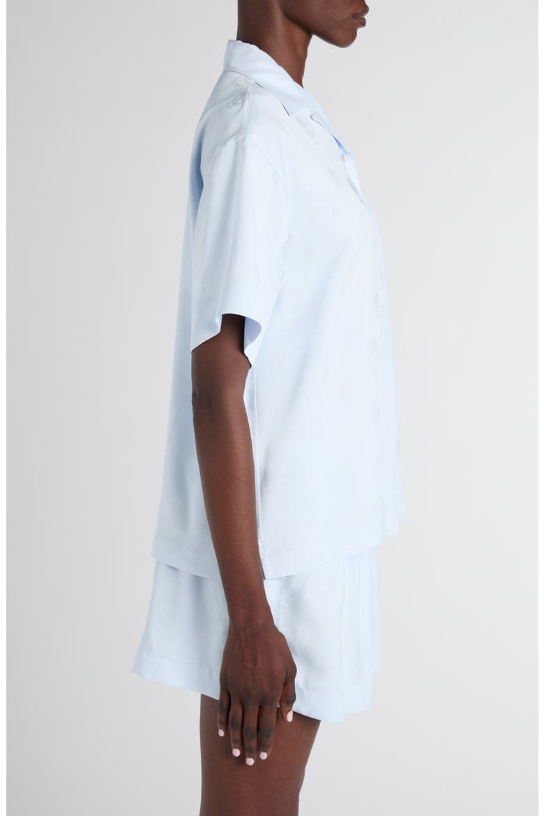 Skull Jacquard Satin Pajama Shirt, Alternate, color, TURQUOISE BLUE