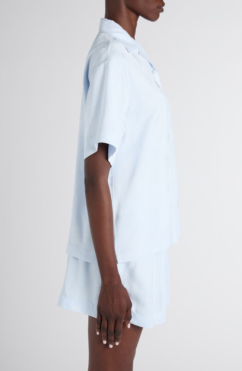 McQueen Skull Jacquard Satin Pajama Shirt, Alternate, color, Turquoise Blue