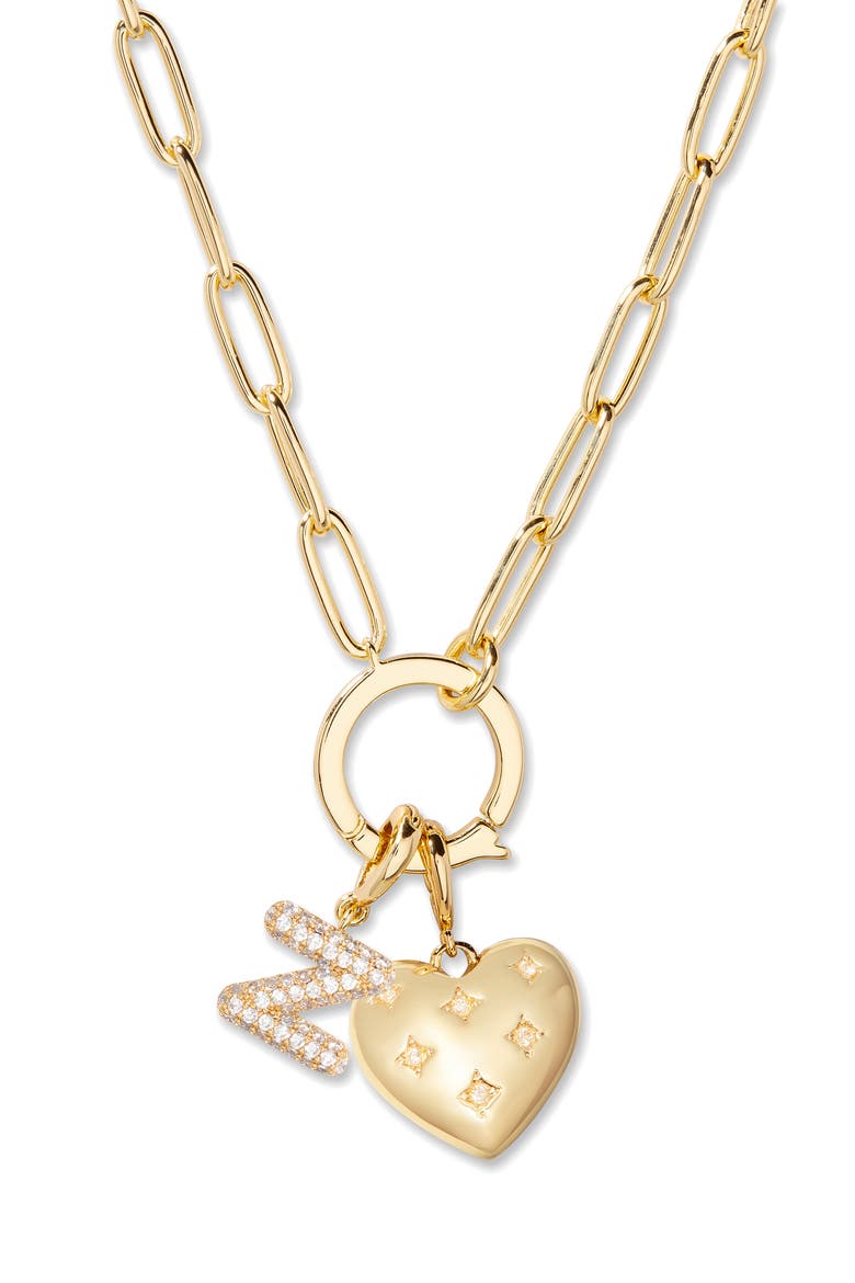 Lillian Initial Heart Charm Necklace, Main, color, GOLD Z