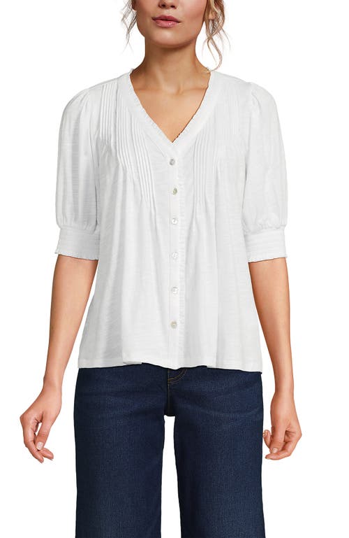 LANDS' END LANDS' END BUTTON PINTUCK PUFF SLEEVE TOP 