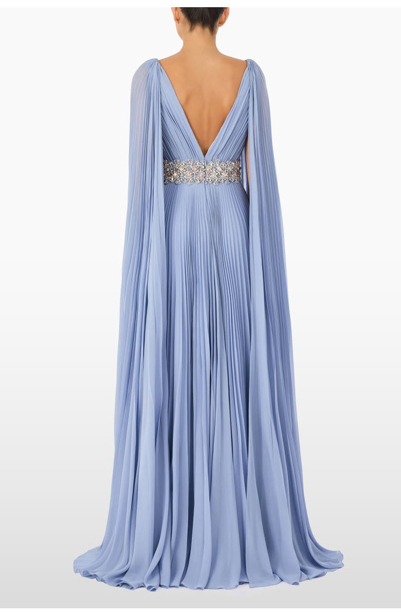 Jenny Packham Fesco Embellished-Waist Pleated Maxi Dress, Alternate, color, Blue Slate