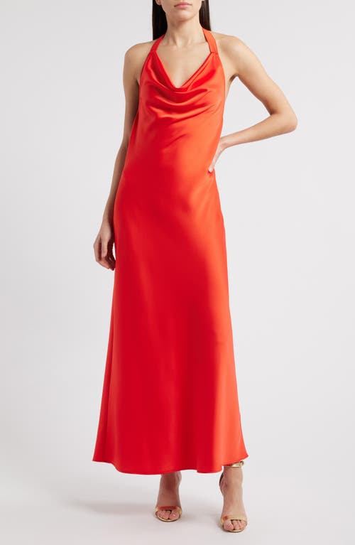 Wayf Irene Halter Neck Satin Slipdress In Persimmon
