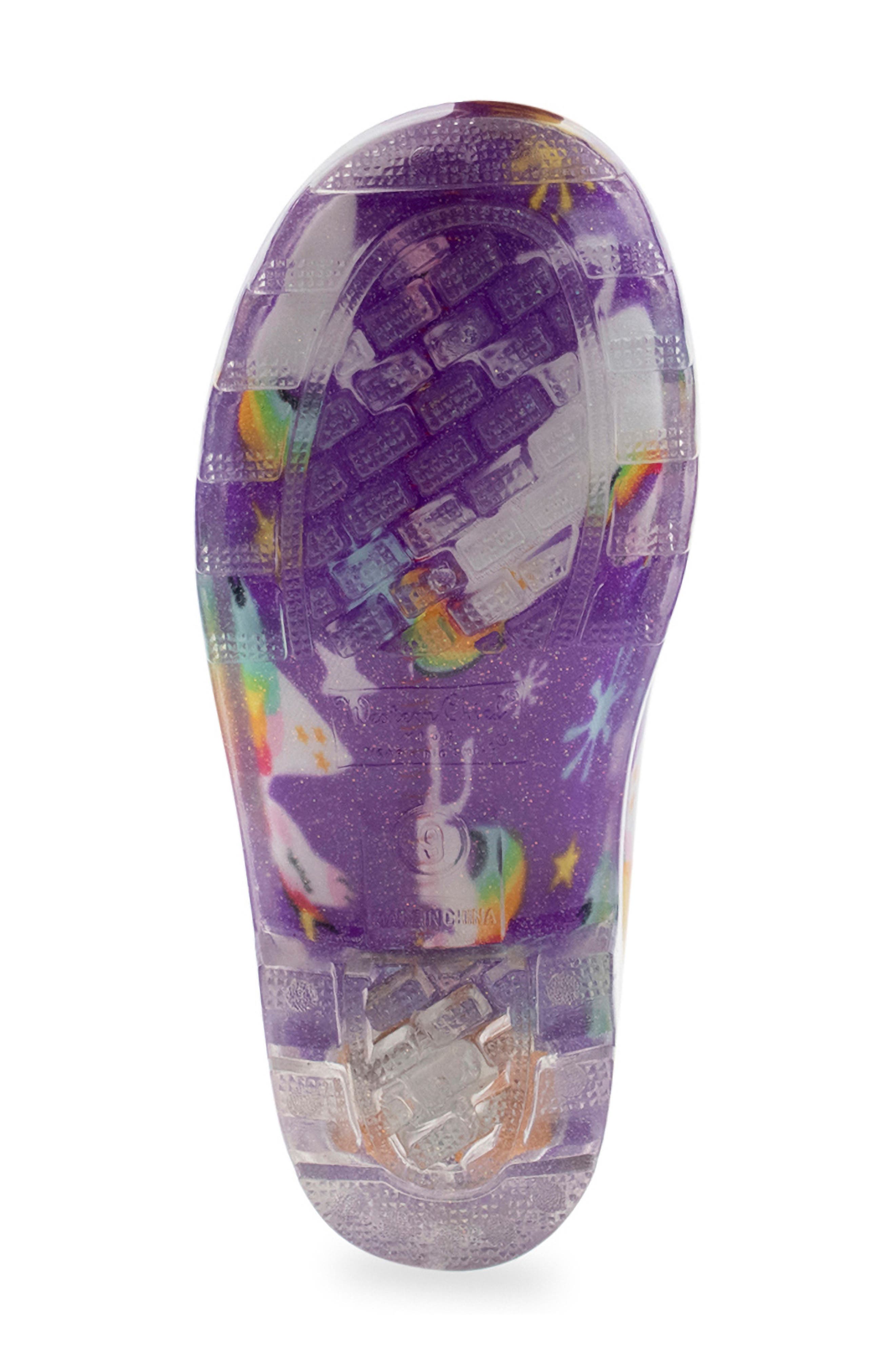 Western Chief Kids' Rainbow Unicorn Light-Up Waterproof Rain Boot, Alternate, color, Purple