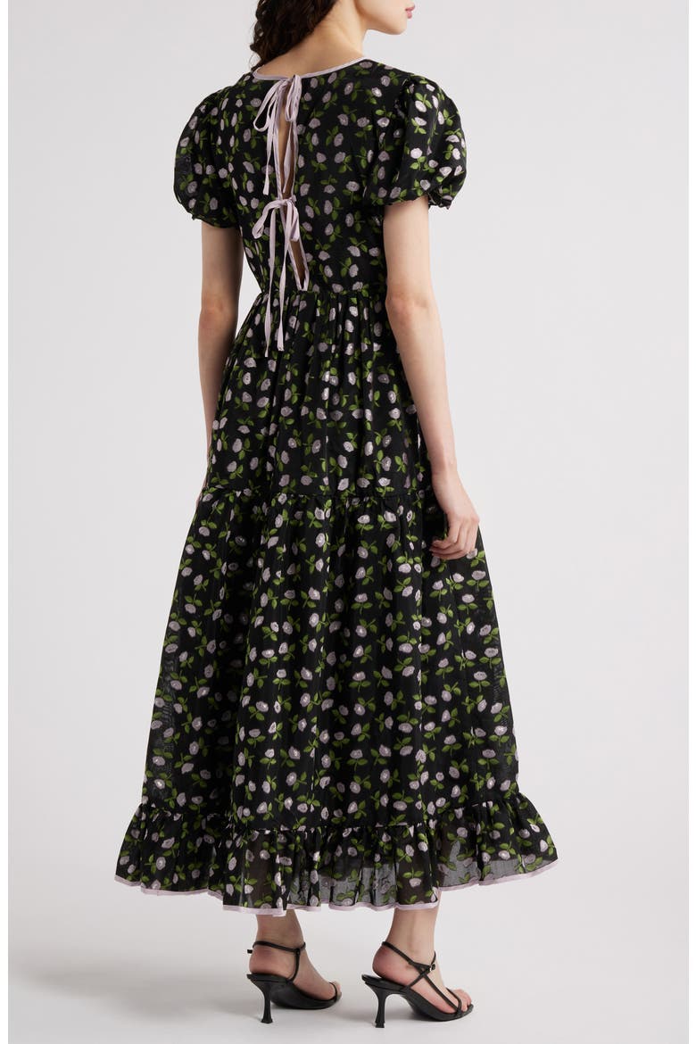 Fate Floral Tiered Puff Sleeve Maxi Dress, Alternate, color, BLACK