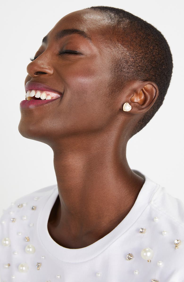 Kate Spade New York imitation pearl halo stud earrings, Alternate, color, 