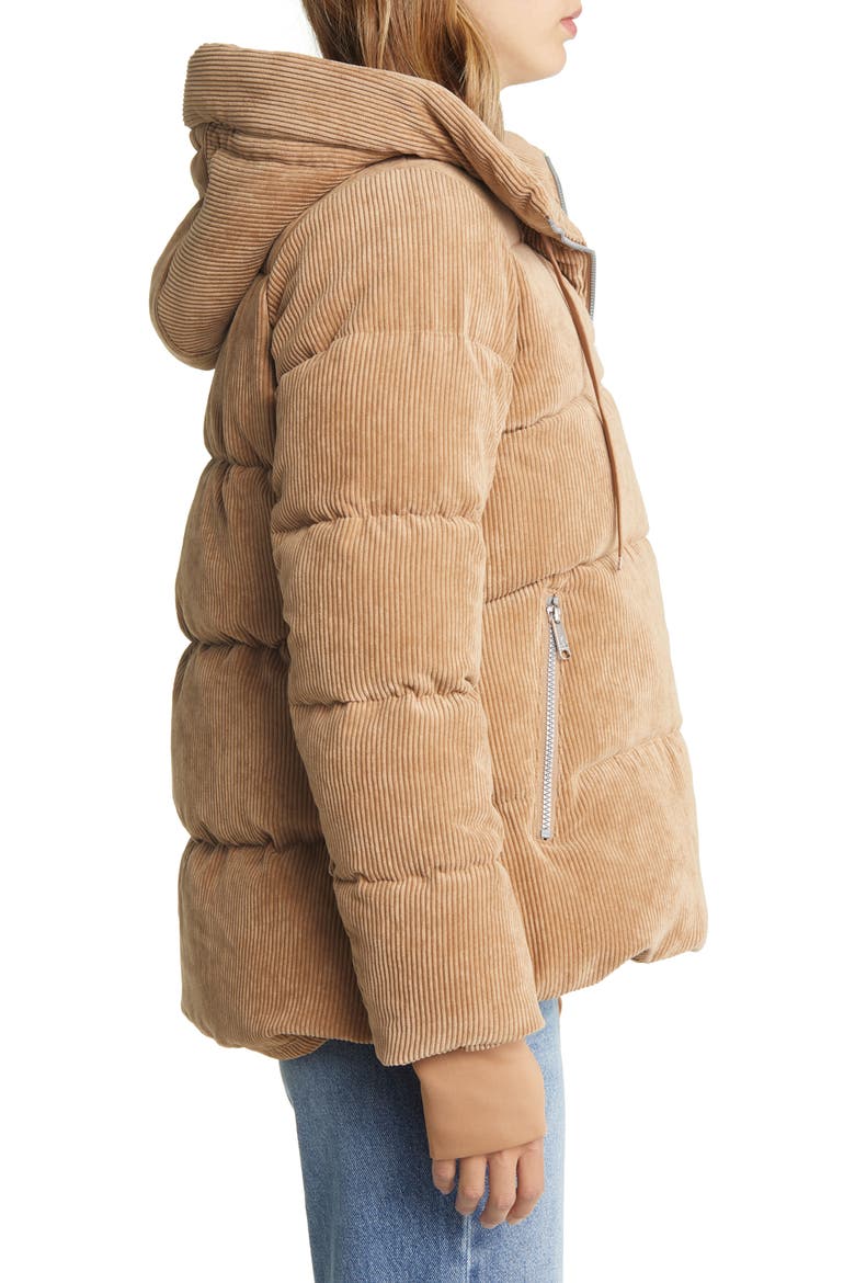 Hooded Corduroy Puffer, Alternate, color, CAMEL