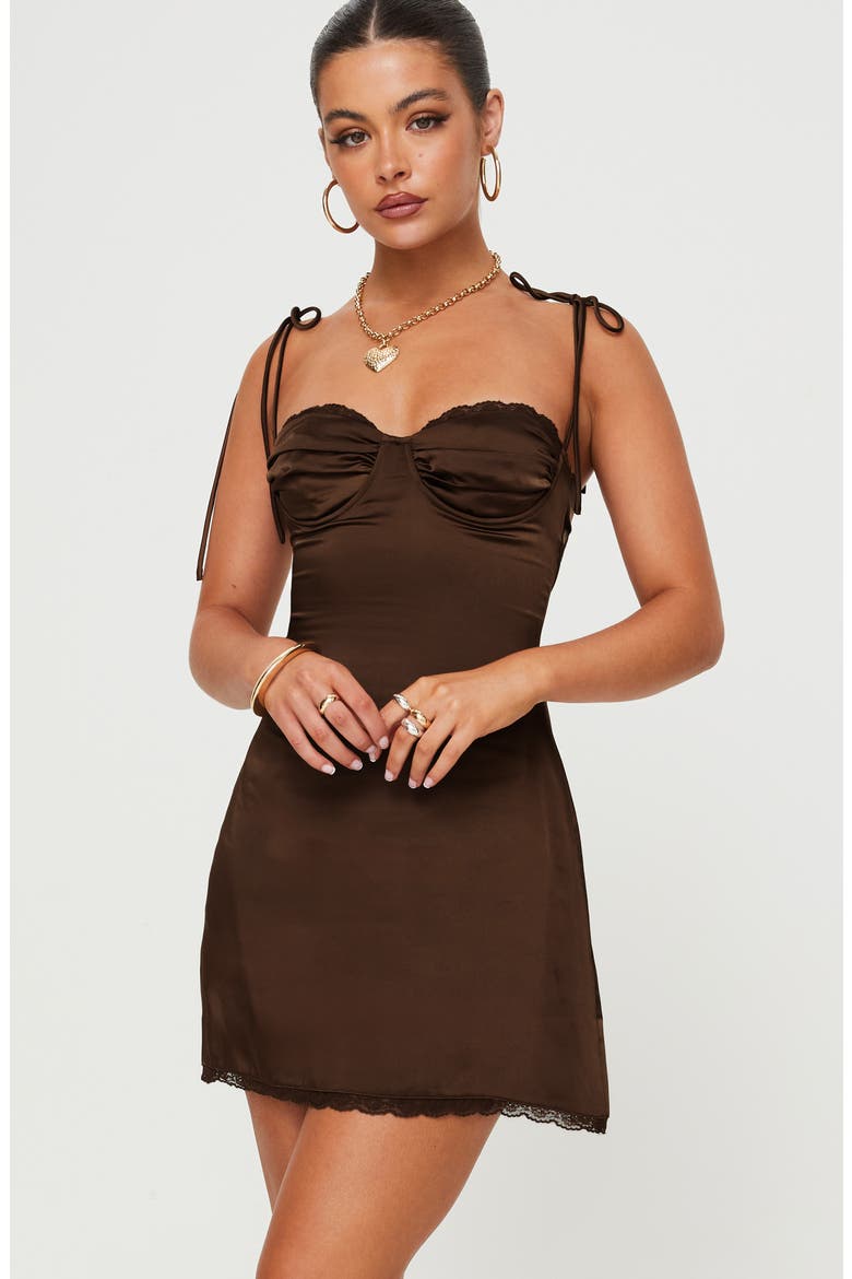 Wayzer Satin Minidress, Alternate, color, CHOCOLATE