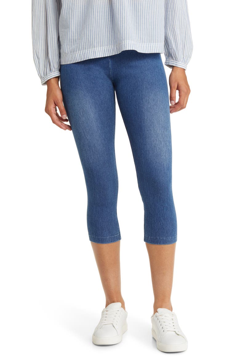 'Lyssentials Denim Capri Leggings, Main, color, MIDWASH