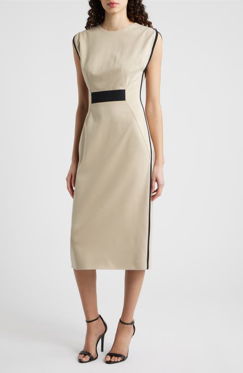 Detira Grosgrain Waist Detail Sheath Midi Dress
