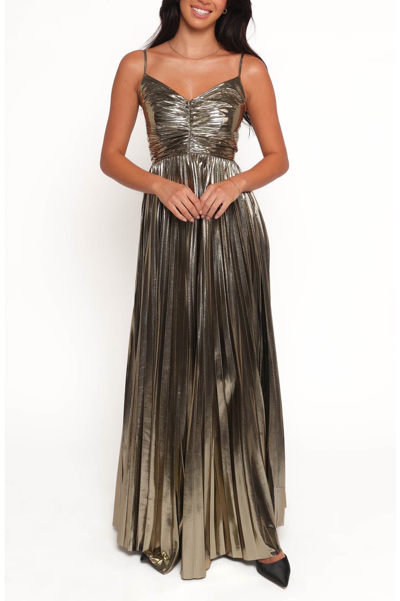 Naira Pleated Maxi Dress, Main, color, GOLD