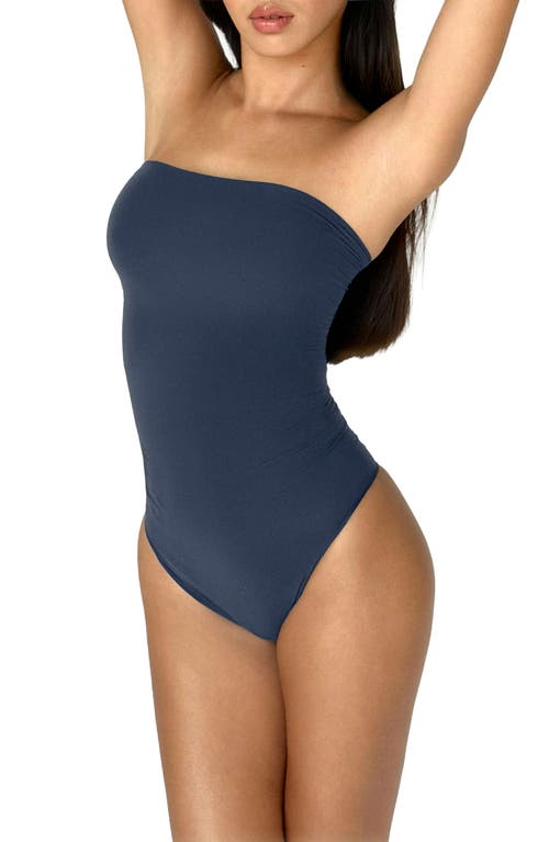 Noody Ultra-thin Seamless Forming Strapless Bodysuit In Blue