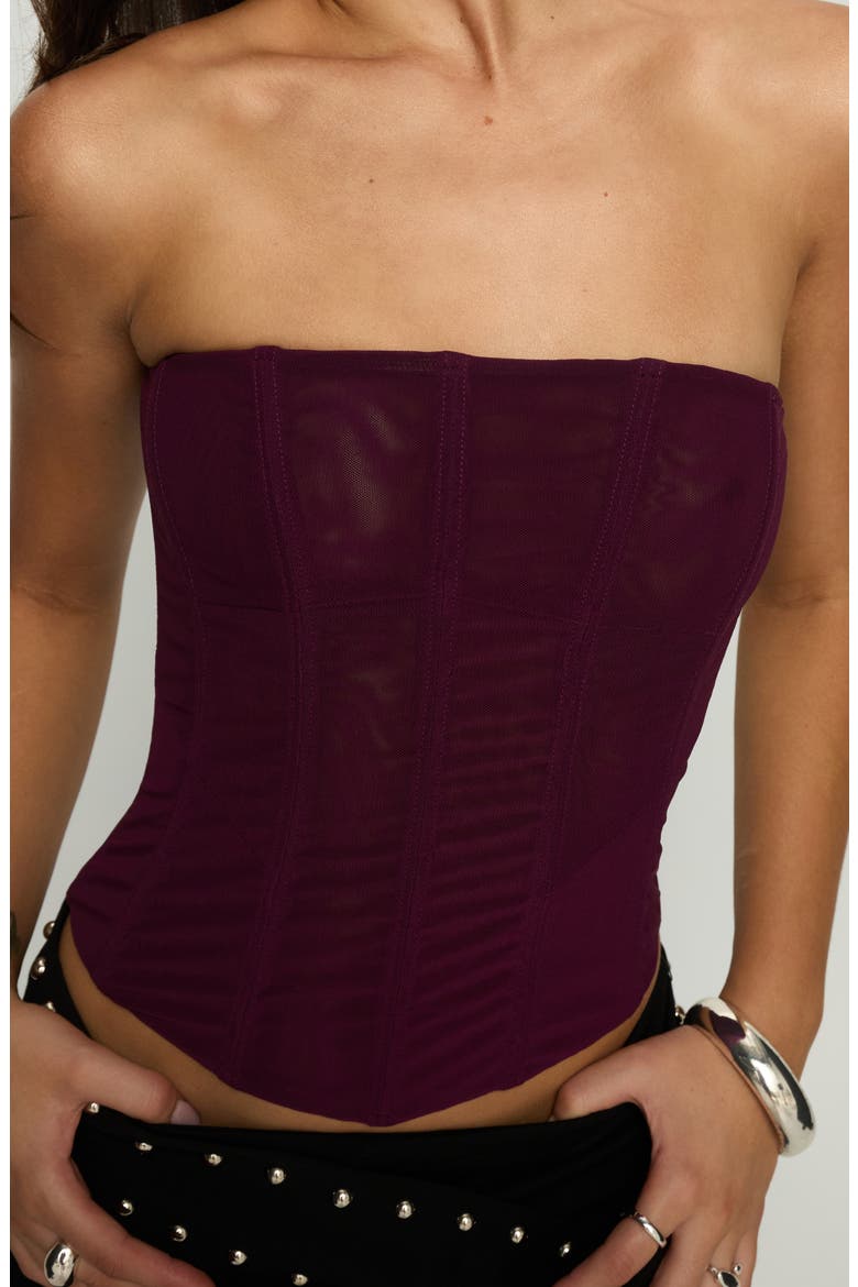 Oscuro Mesh Corset Top, Alternate, color, CURRANT