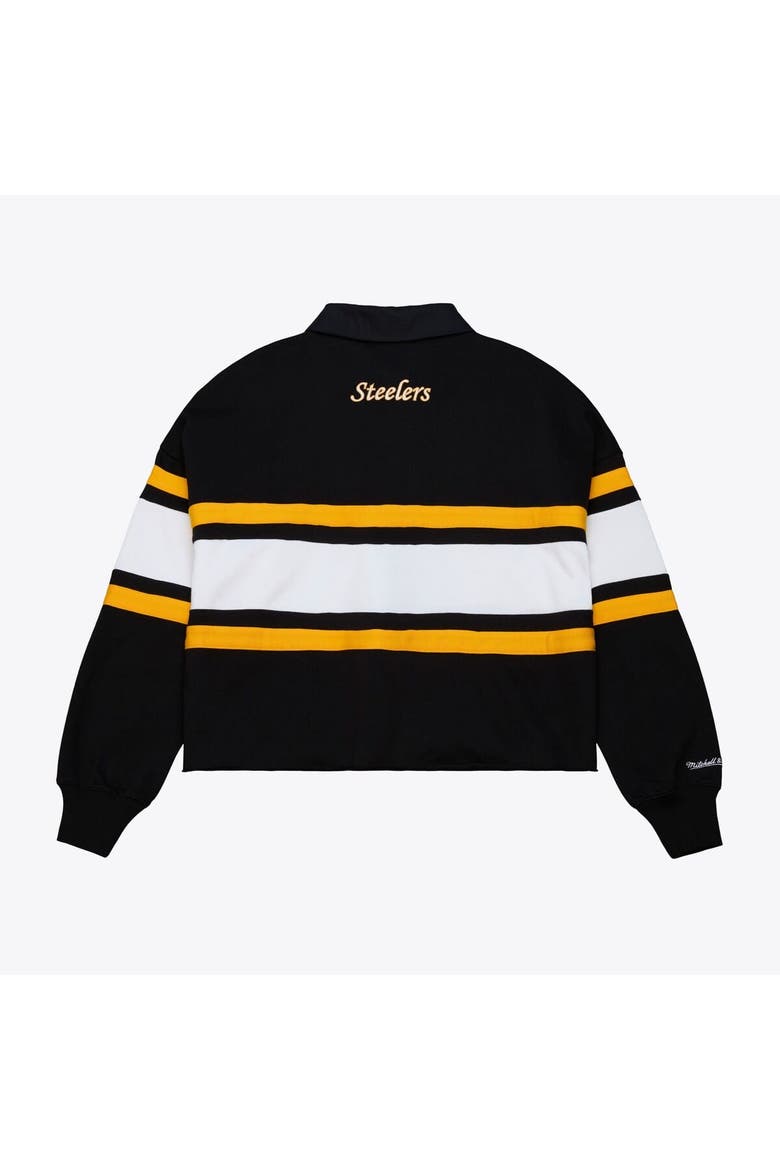 Women's Mitchell & Ness  Black Pittsburgh Steelers  Cropped Long Sleeve Rugby Polo, Alternate, color, Black
