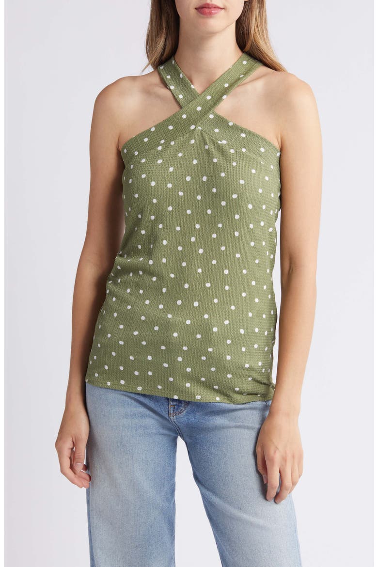 Polka Dot Halter Top, Main, color, SAGE